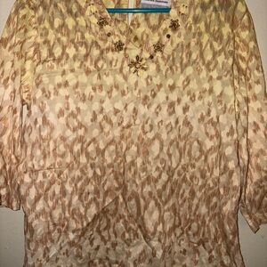 Alfred Dunner Beige and Cream Blouse with Embellishments